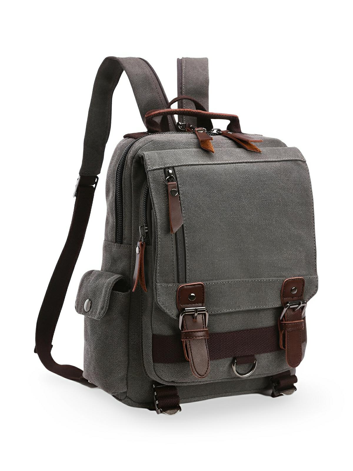 Sac à dos en toile, mixte, imperméable compact, mixte voyage, urbain multi - fonction, modèle Elin - Sac à dos - Gris