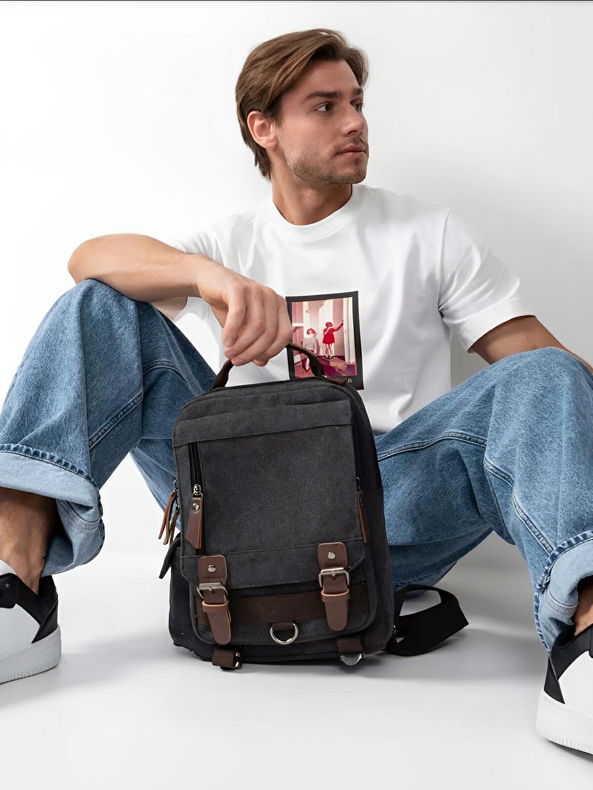 Sac à dos en toile, mixte, imperméable compact, mixte voyage, urbain multi - fonction, modèle Elin - Sac à dos - Gris foncé