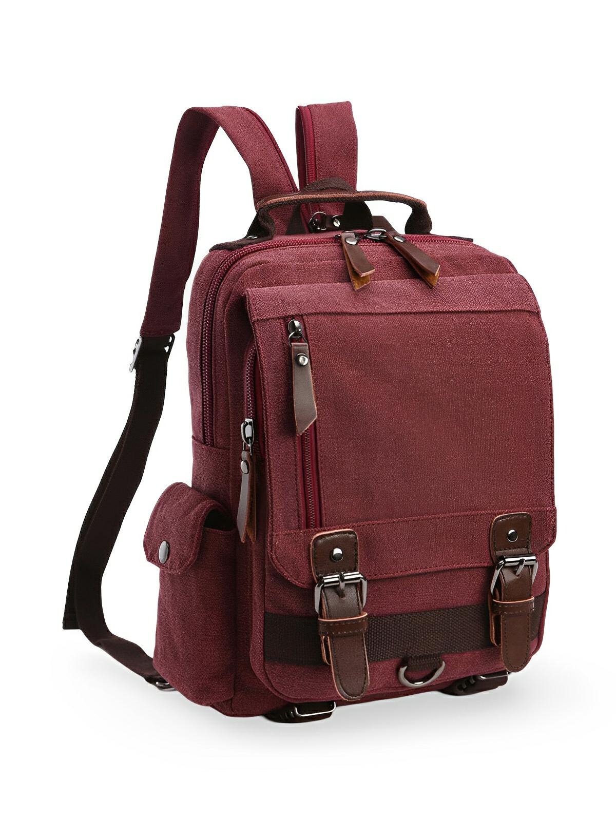 Sac à dos en toile, mixte, imperméable compact, mixte voyage, urbain multi - fonction, modèle Elin - Sac à dos - Rouge