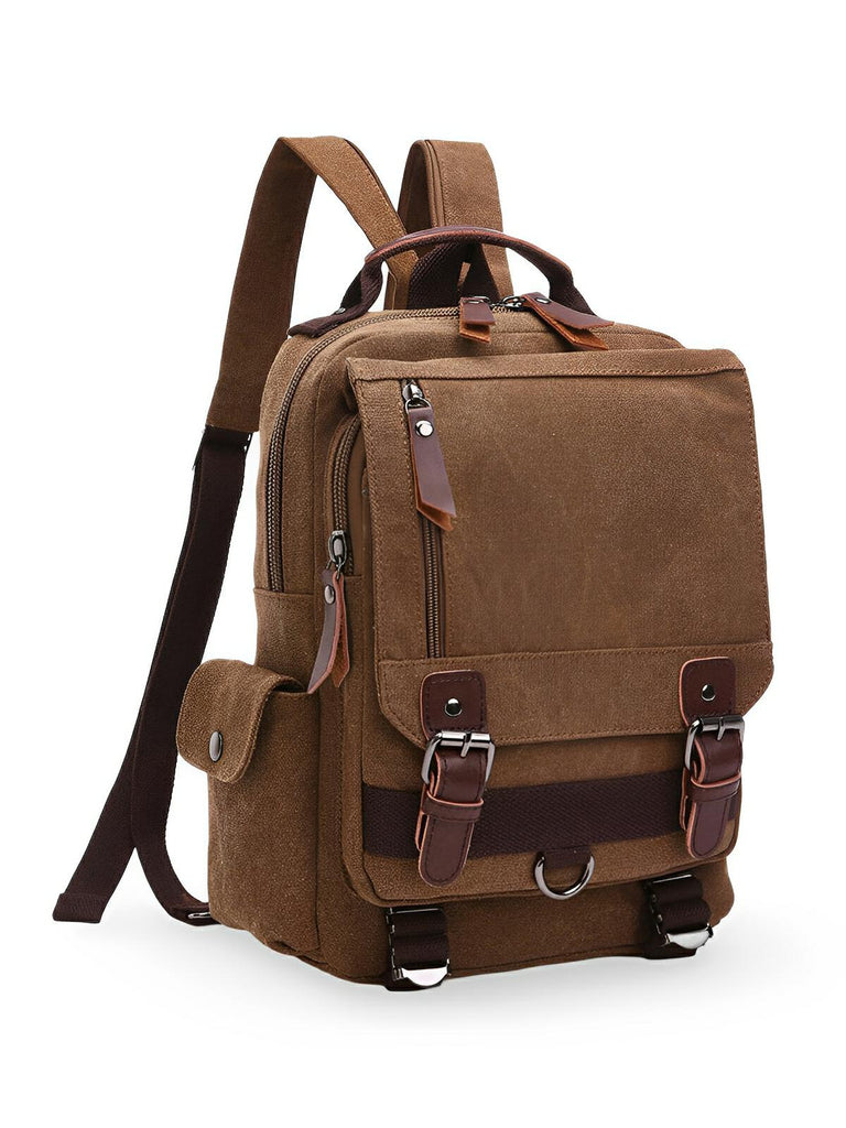 Sac à dos en toile, mixte, imperméable compact, mixte voyage, urbain multi - fonction, modèle Elin - Sac à dos - Marron