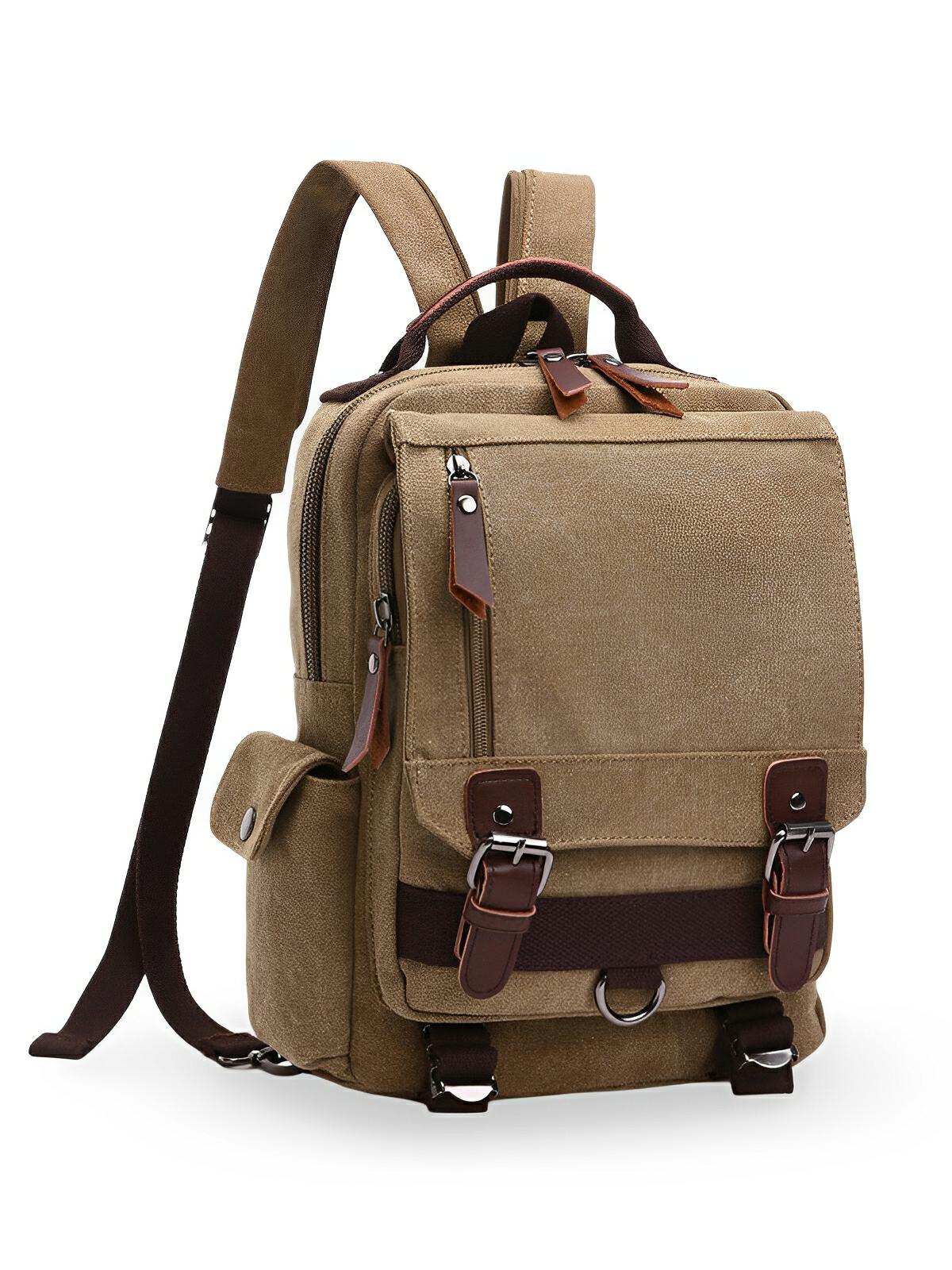 Sac à dos en toile, mixte, imperméable compact, mixte voyage, urbain multi - fonction, modèle Elin - Sac à dos - Beige