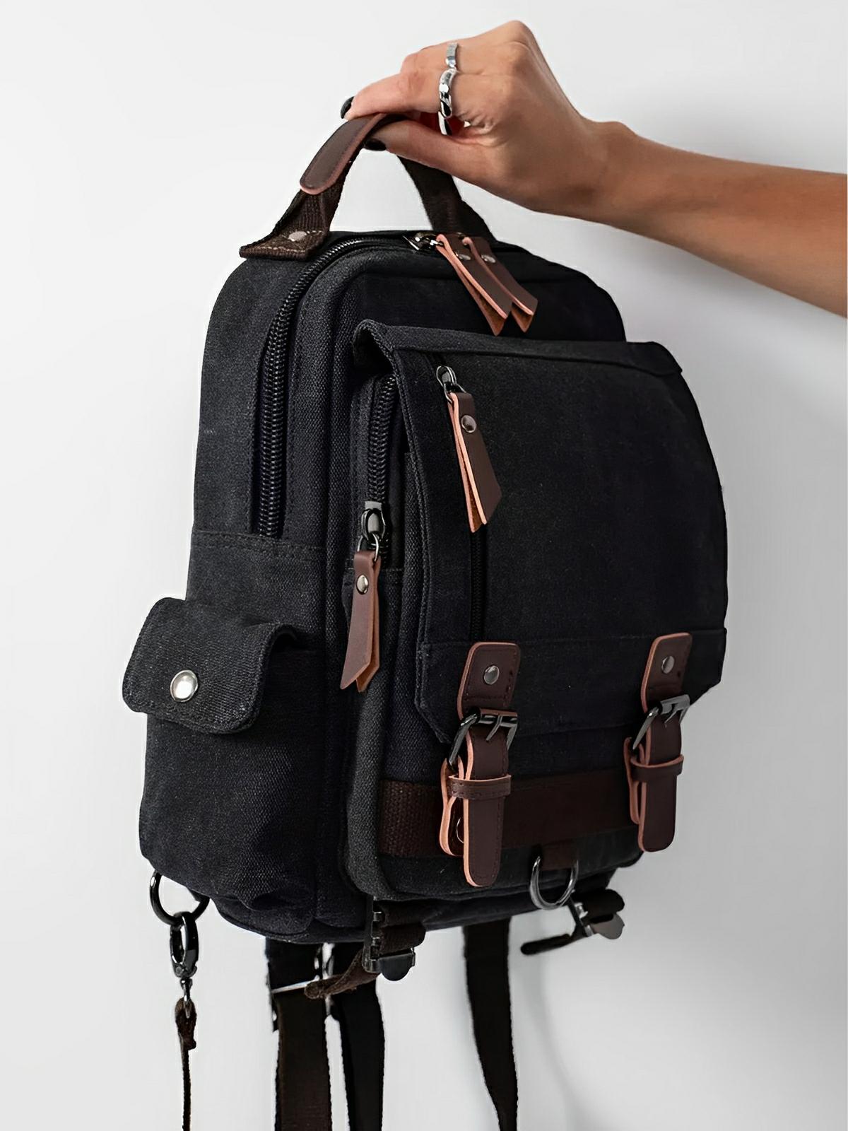 Sac à dos en toile, pour femme, imperméable compact, mixte voyage, urbain multi - fonction, modèle Elinda - Sac à dos - Noir