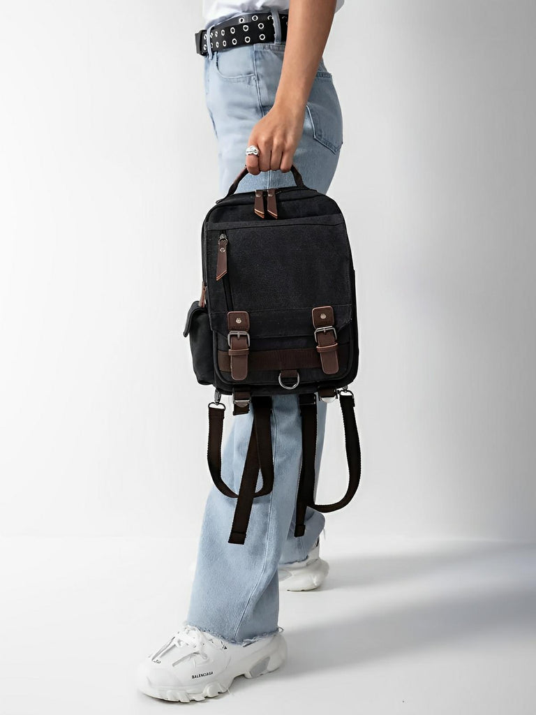 Sac à dos en toile, pour femme, imperméable compact, mixte voyage, urbain multi - fonction, modèle Elinda - Sac à dos - Noir