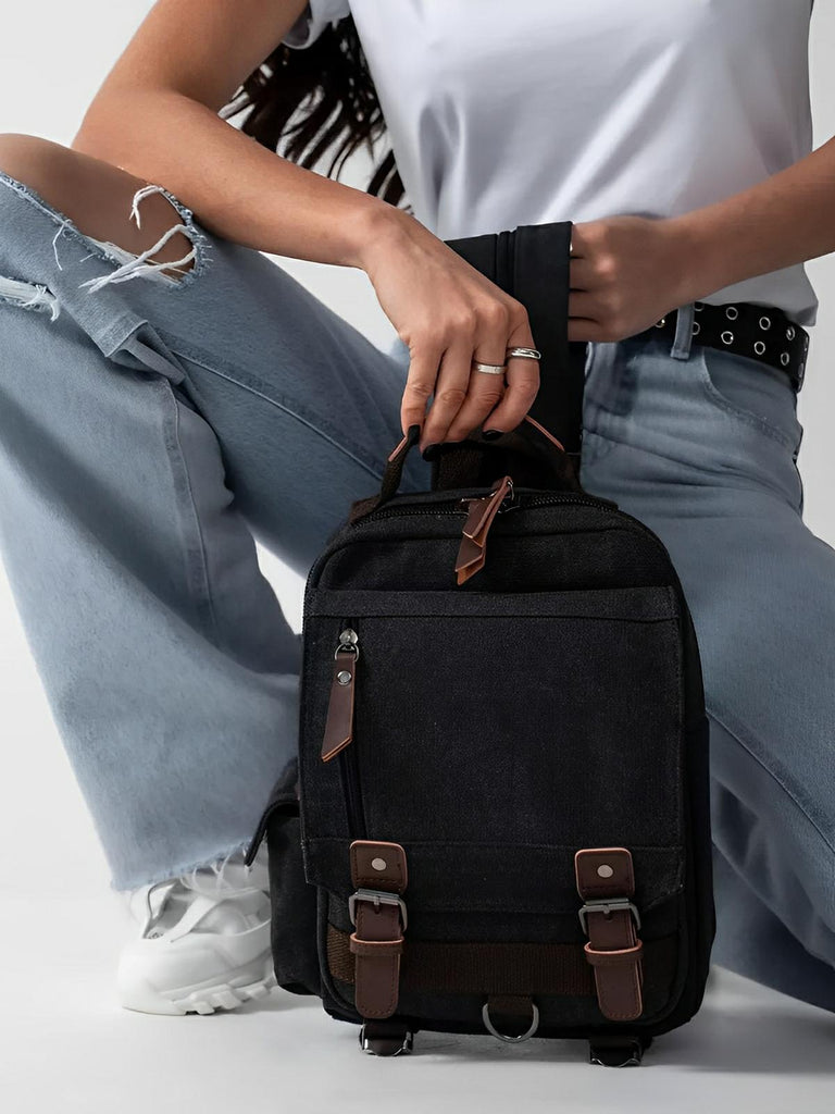 Sac à dos en toile, pour femme, imperméable compact, mixte voyage, urbain multi - fonction, modèle Elinda - Sac à dos - Noir