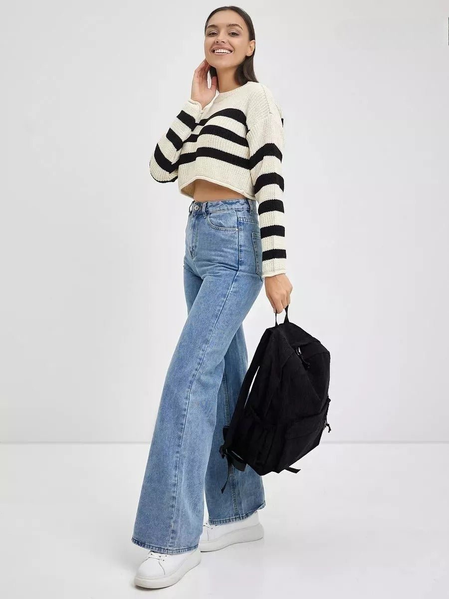 Sac à dos en velours côtelé, format A4, léger, grande poche zippée, style décontracté, sac d'école, modèle Firex - Sac à dos - Noir