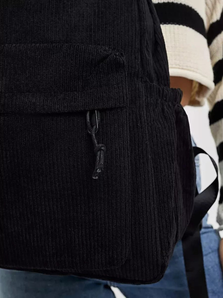 Sac à dos en velours côtelé, format A4, léger, grande poche zippée, style décontracté, sac d'école, modèle Firex - Sac à dos - Noir