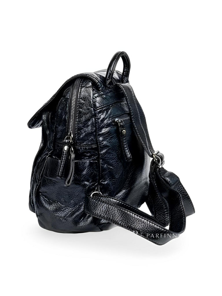 Sac à dos femme, design moderne, simili vegan, léger, spacieux, usage quotidien, voyage, travail, modèle Kaella - Sac à dos - Noir