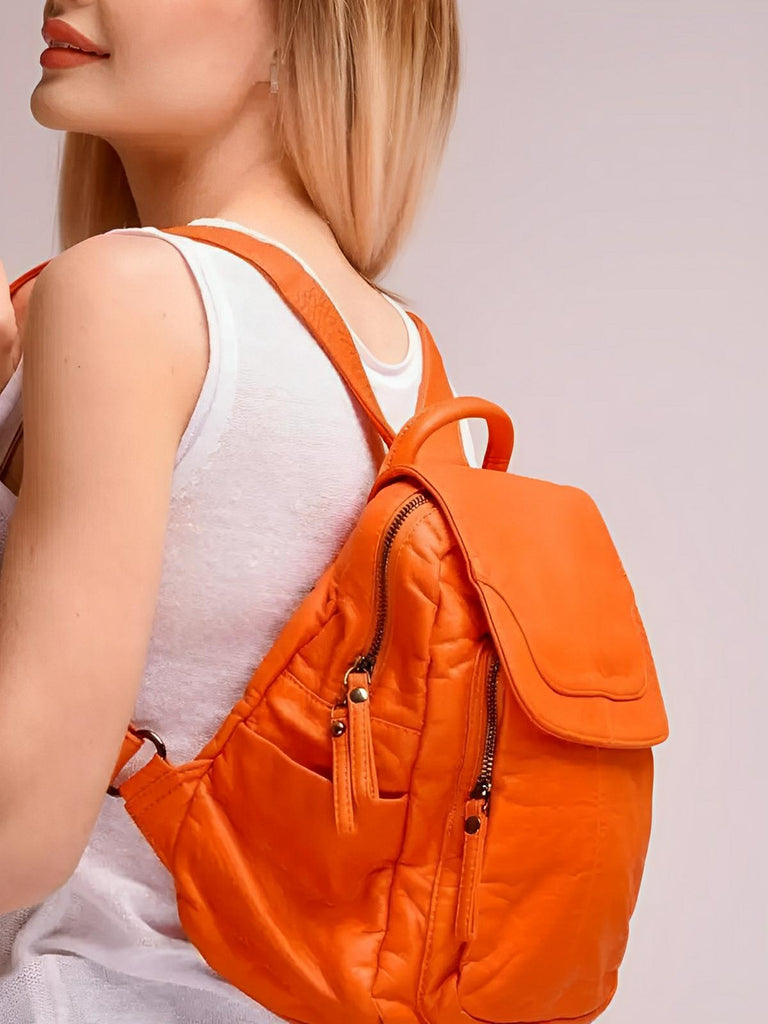 Sac à dos femme, design moderne, simili vegan, léger, spacieux, usage quotidien, voyage, travail, modèle Kaella - Sac à dos - Blanc