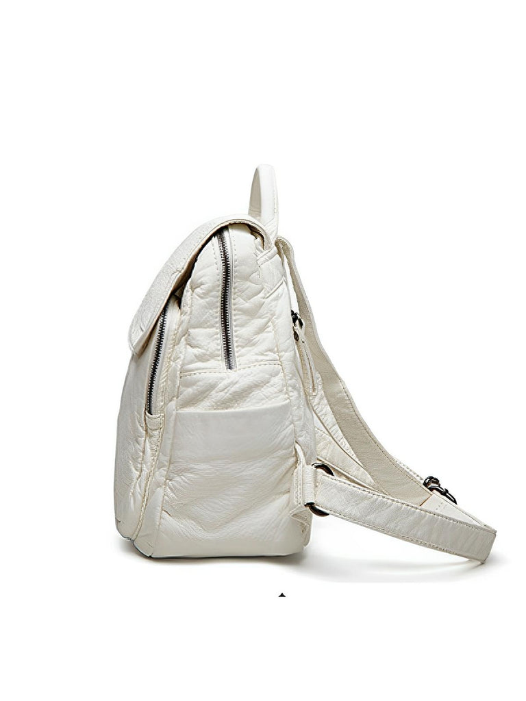 Sac à dos femme, design moderne, simili vegan, léger, spacieux, usage quotidien, voyage, travail, modèle Kaella - Sac à dos - Blanc