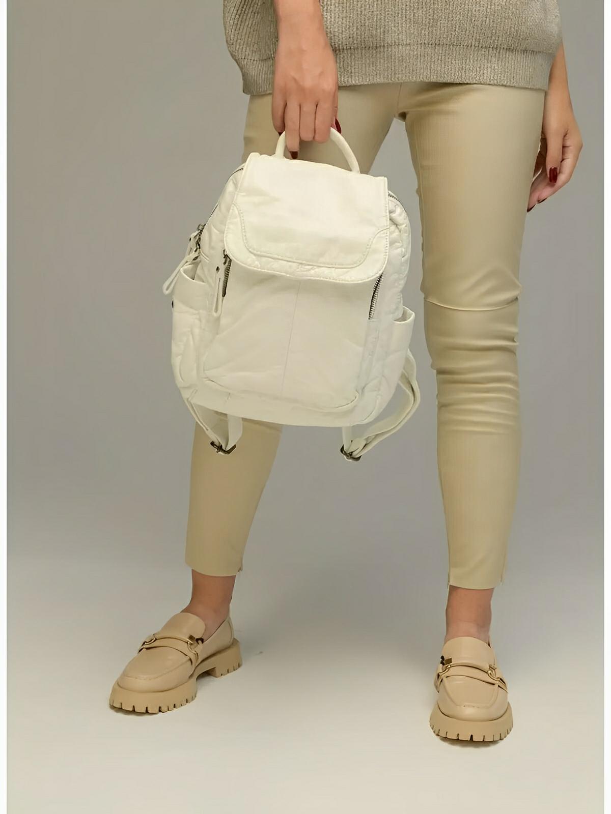 Sac à dos femme, design moderne, simili vegan, léger, spacieux, usage quotidien, voyage, travail, modèle Kaella - Sac à dos - Blanc