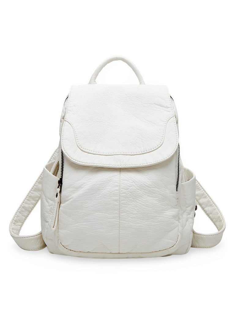 Sac à dos femme, design moderne, simili vegan, léger, spacieux, usage quotidien, voyage, travail, modèle Kaella - Sac à dos - Blanc