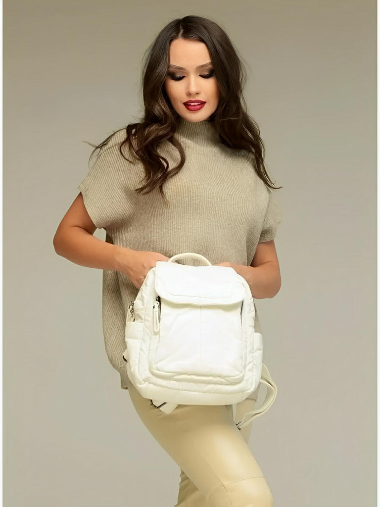 Sac à dos femme, design moderne, simili vegan, léger, spacieux, usage quotidien, voyage, travail, modèle Kaella - Sac à dos - Noir