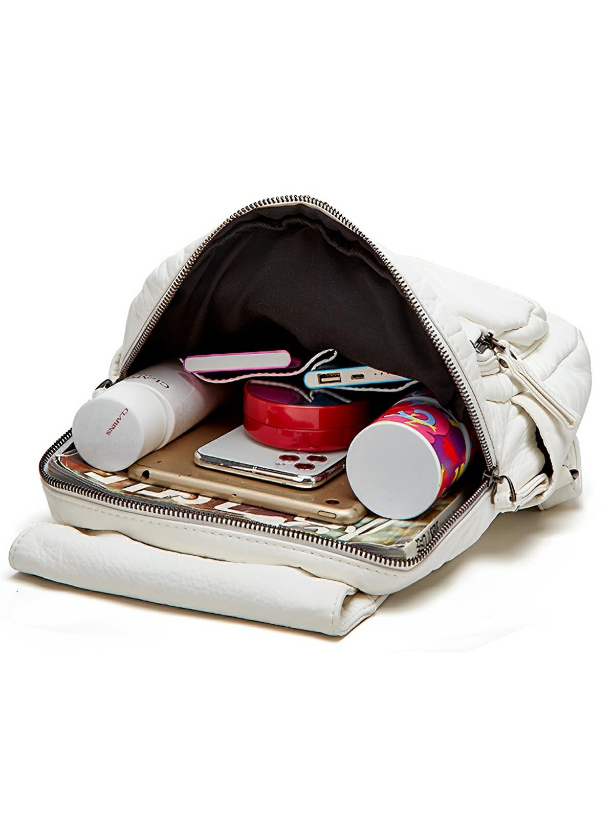 Sac à dos femme, design moderne, simili vegan, léger, spacieux, usage quotidien, voyage, travail, modèle Kaella - Sac à dos - Blanc