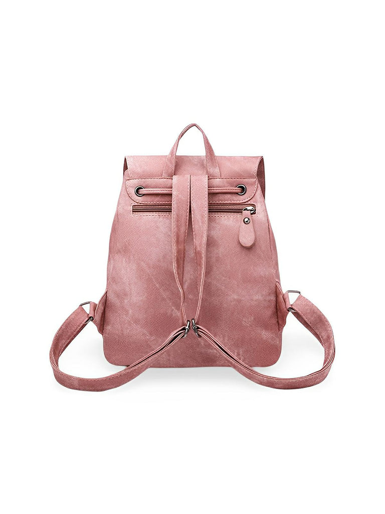 Sac à dos femme, design tendance, grande capacité, fermeture lacets et rabat, cuir simili vegan doux, modèle Tania - Sac à dos - Rose