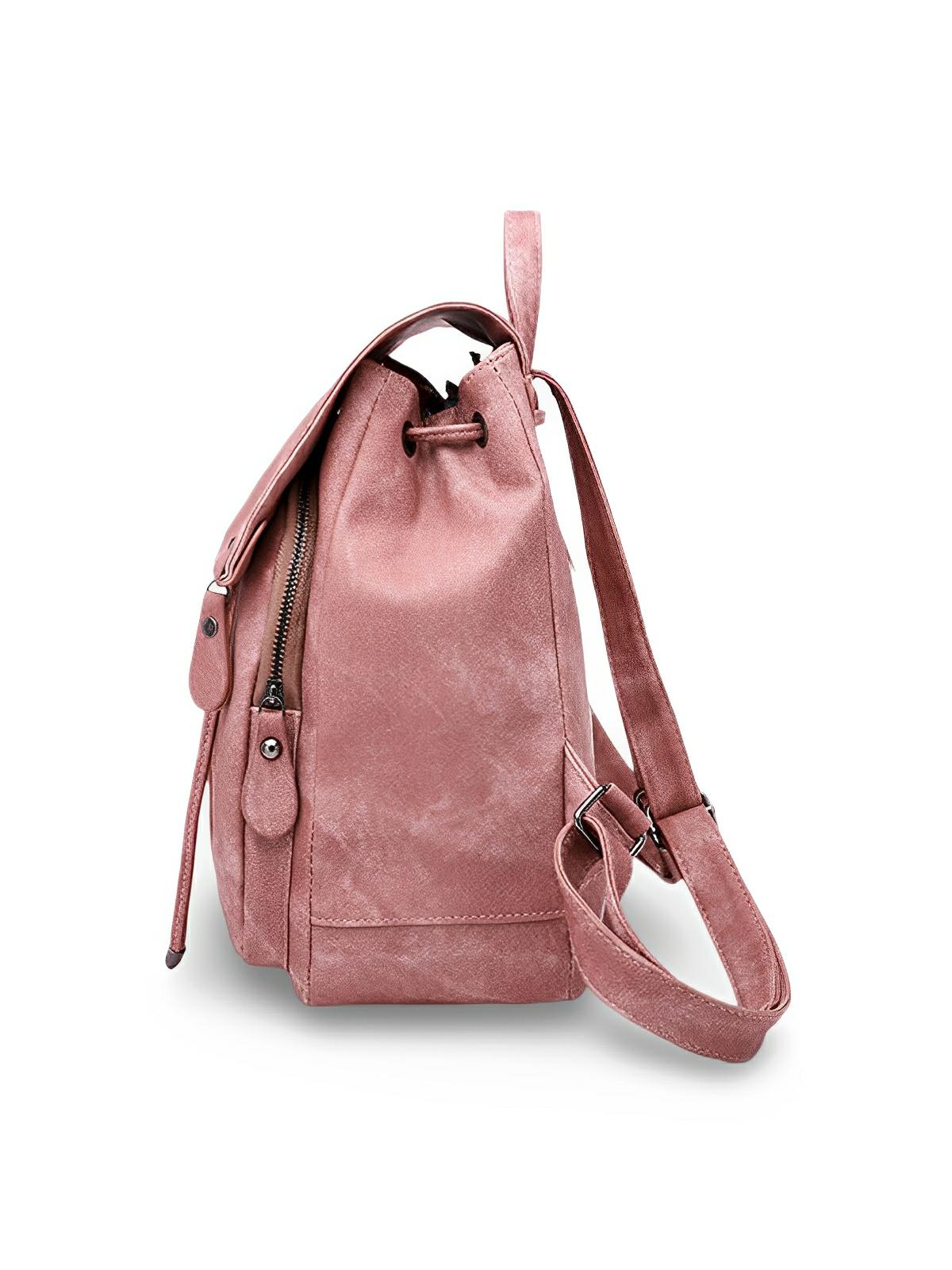 Sac à dos femme, design tendance, grande capacité, fermeture lacets et rabat, cuir simili vegan doux, modèle Tania - Sac à dos - Rose