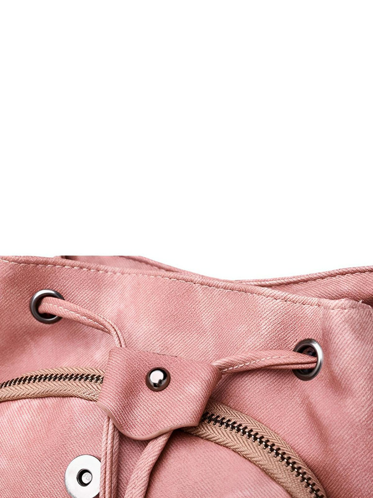 Sac à dos femme, design tendance, grande capacité, fermeture lacets et rabat, cuir simili vegan doux, modèle Tania - Sac à dos - Rose