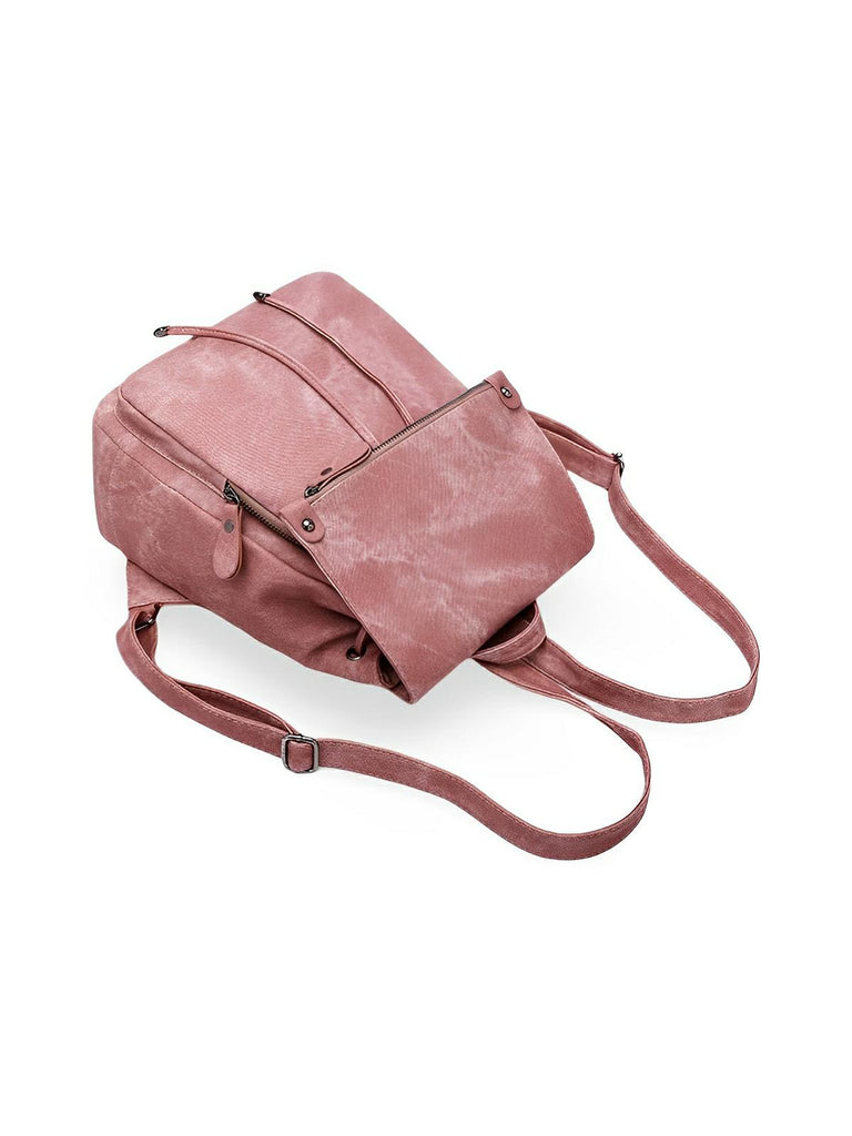 Sac à dos femme, design tendance, grande capacité, fermeture lacets et rabat, cuir simili vegan doux, modèle Tania - Sac à dos - Rose