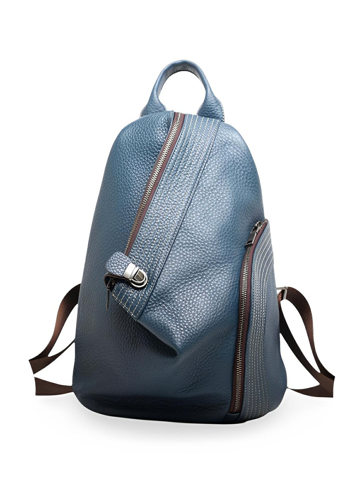 Sac à dos femme en cuir pleine fleur, design tendance, grande capacité, fonction anti - vol, bretelles réglables, modèle Baya - Sac à dos - Bleu