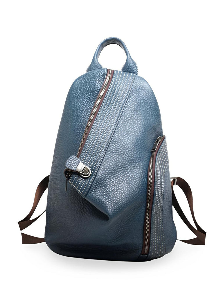 Sac à dos femme en cuir pleine fleur, design tendance, grande capacité, fonction anti - vol, bretelles réglables, modèle Baya - Sac à dos - Bleu