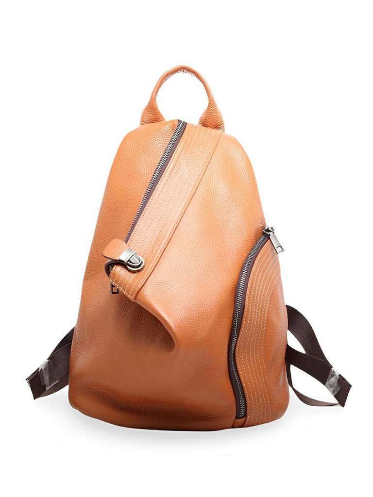 Sac à dos femme en cuir pleine fleur, design tendance, grande capacité, fonction anti - vol, bretelles réglables, modèle Baya - Sac à dos - Camel