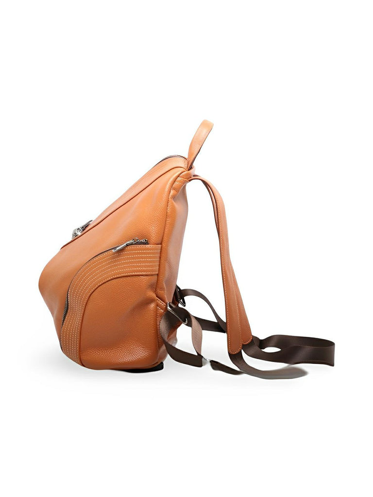 Sac à dos femme en simili vegan véritable, design tendance, grande capacité, fonction anti - vol, bretelles réglables, modèle Baya - Sac à dos - Camel