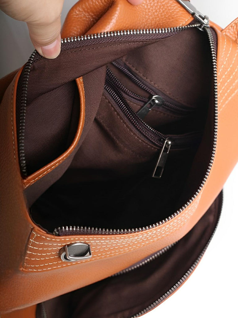 Sac à dos femme en simili vegan véritable, design tendance, grande capacité, fonction anti - vol, bretelles réglables, modèle Baya - Sac à dos - Camel