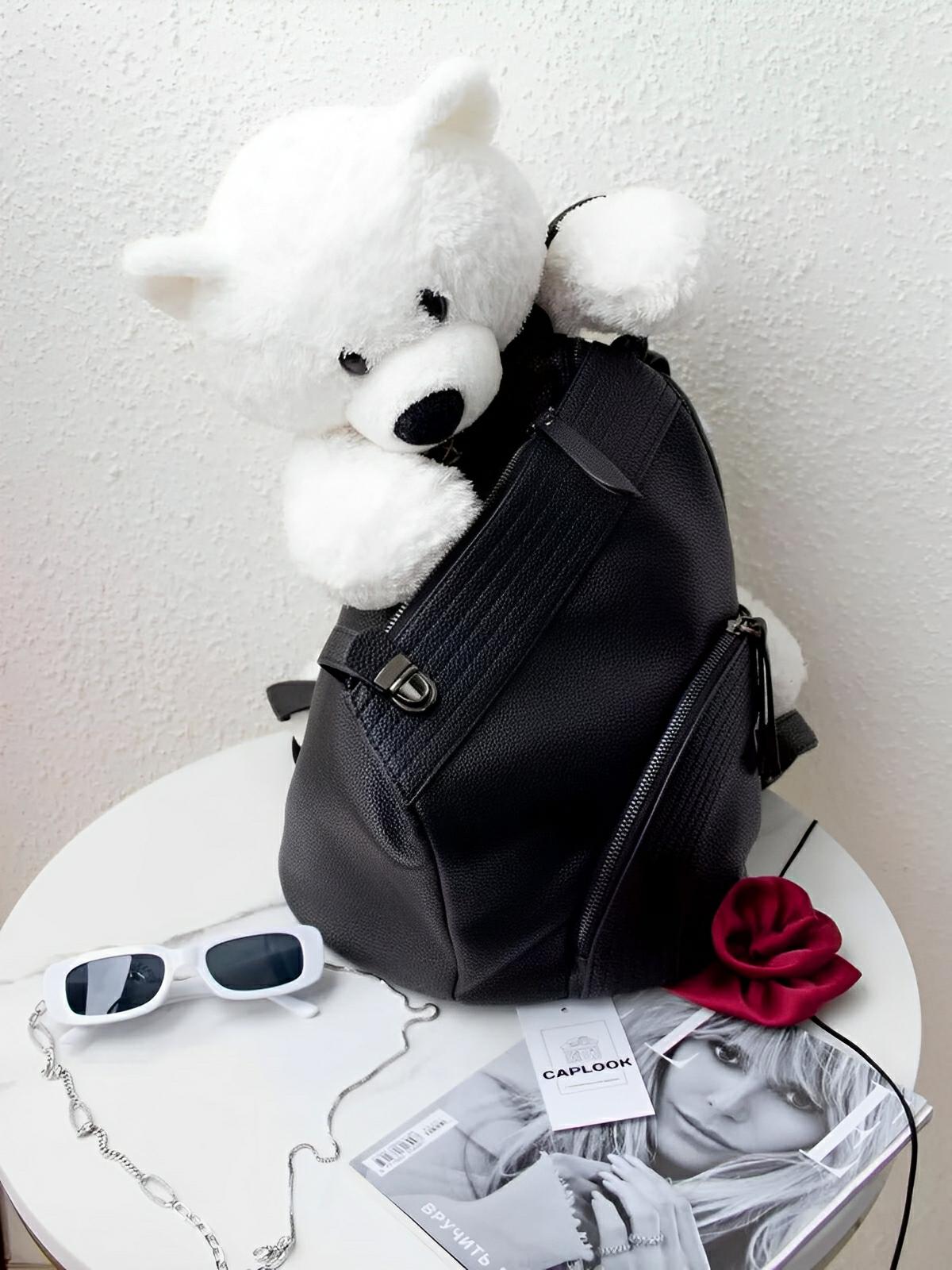 Sac à dos femme en simili vegan véritable, design tendance, grande capacité, fonction anti - vol, bretelles réglables, modèle Baya - Sac à dos - Noir
