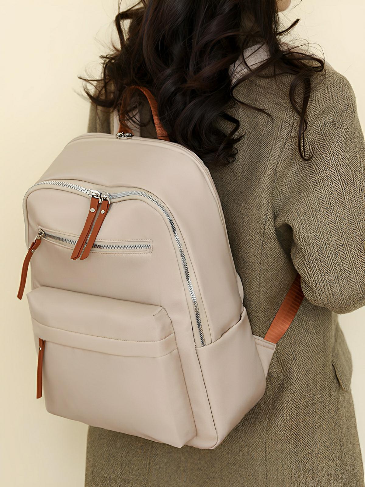 Sac à dos femme, grande capacité, compartiment ordinateur, nylon imperméable, voyage, univers, modèle Alia - Sac à dos - Beige