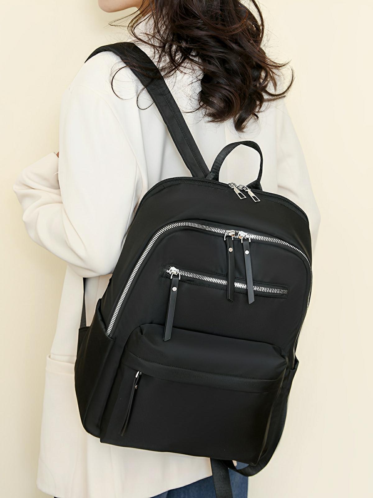 Sac à dos femme, grande capacité, compartiment ordinateur, nylon imperméable, voyage, univers, modèle Alia - Sac à dos - Noir