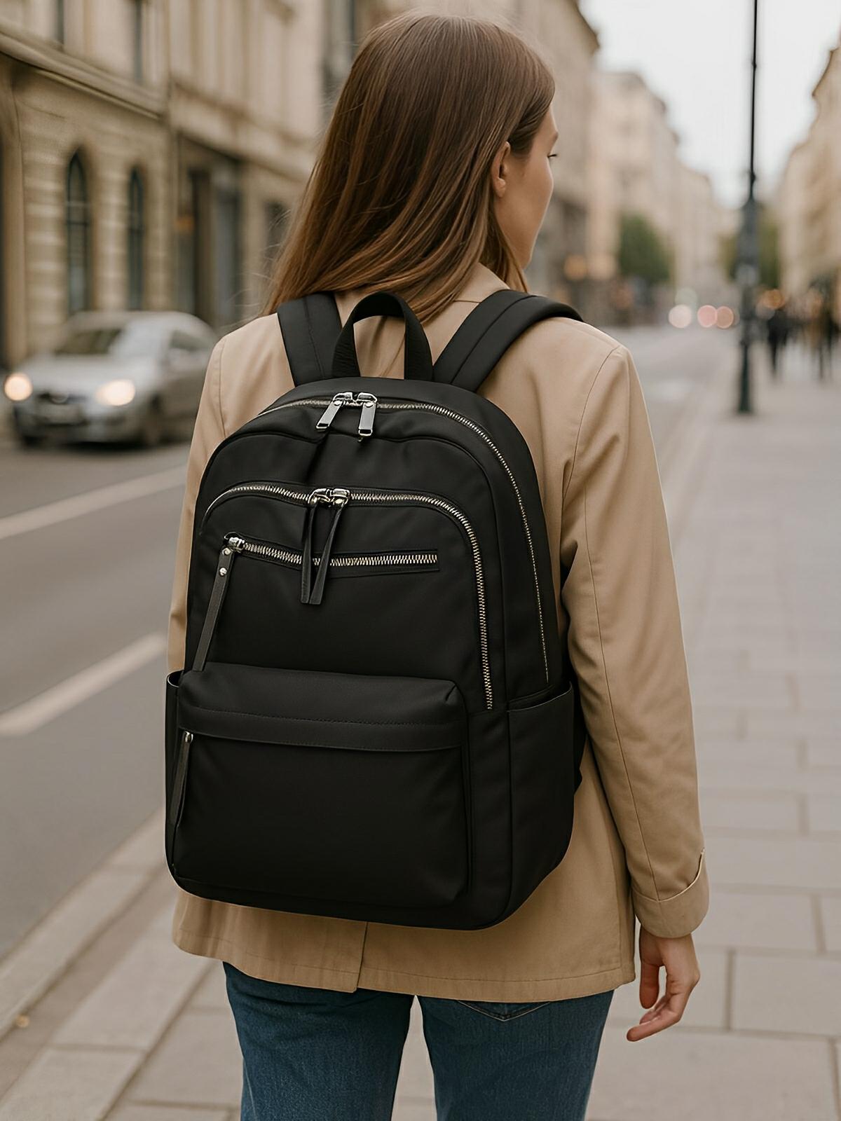 Sac à dos femme, grande capacité, compartiment ordinateur, nylon imperméable, voyage, univers, modèle Alia - Sac à dos - Noir