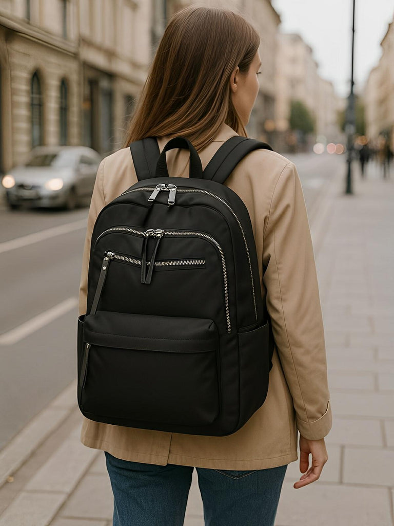 Sac à dos femme, grande capacité, compartiment ordinateur, nylon imperméable, voyage, univers, modèle Alia - Sac à dos - Noir