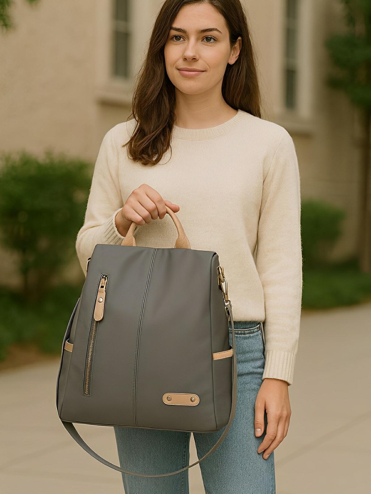 Sac à dos femme, nylon résistant, grande capacité, multifonction, design moderne, modèle Sarah - Sac à dos - Gris