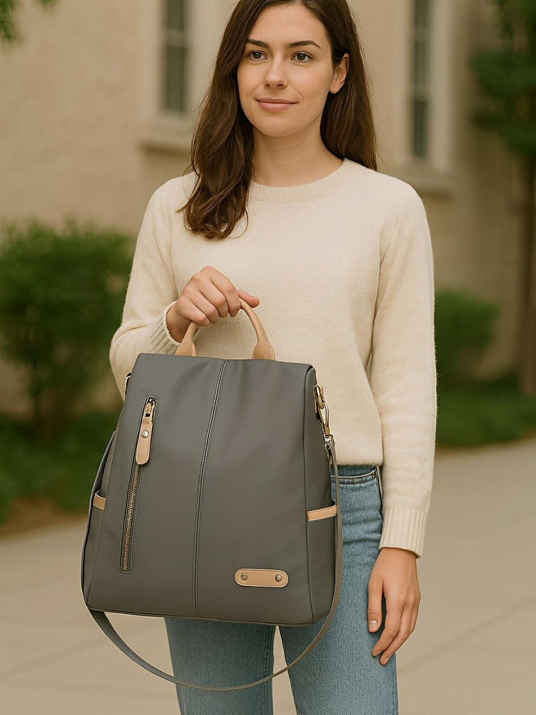 Sac à dos femme, nylon résistant, grande capacité, multifonction, design moderne, modèle Sarah - Sac à dos - Gris