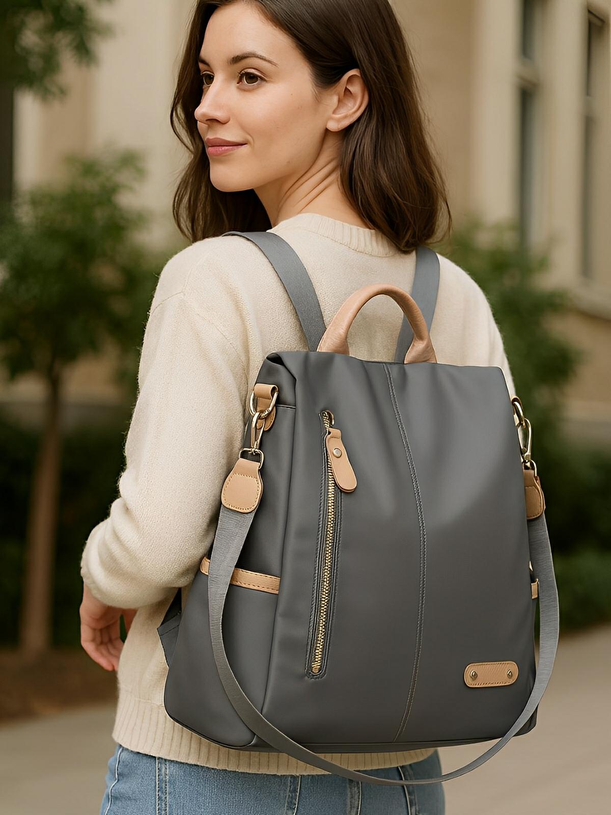 Sac à dos femme, nylon résistant, grande capacité, multifonction, design moderne, modèle Sarah - Sac à dos - Gris