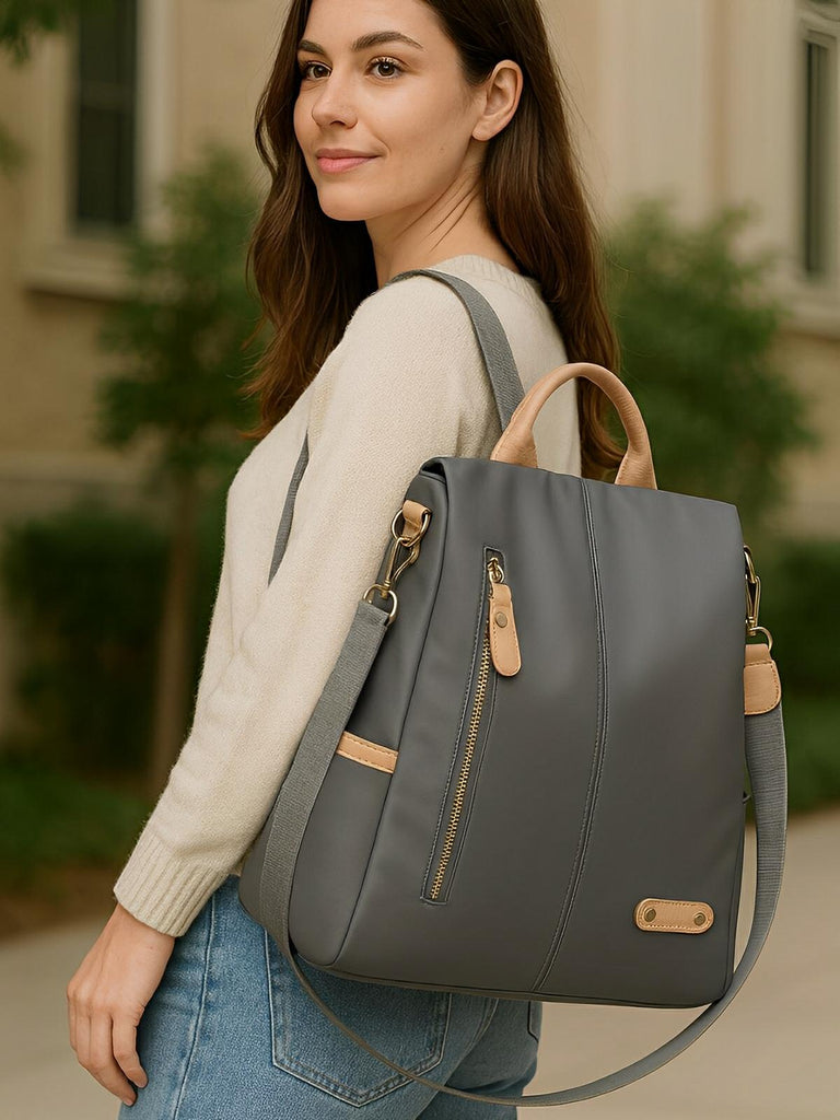 Sac à dos femme, nylon résistant, grande capacité, multifonction, design moderne, modèle Sarah - Sac à dos - Gris