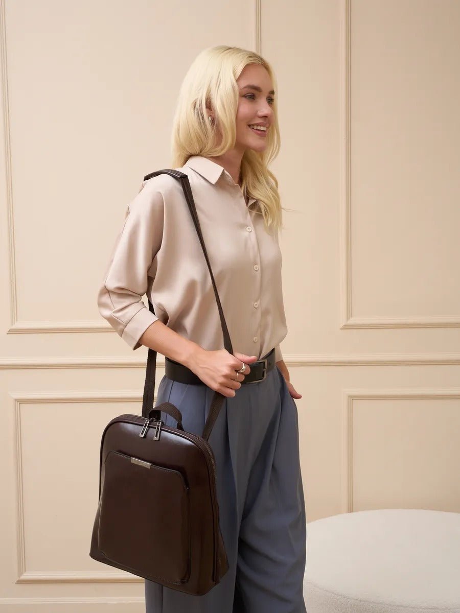 Sac à dos femme, sac ville imperméable, sac ordinateur 13 pouces, sac anti - vol dos, sac école tendance, modèle Cordule - Sac à dos - Café