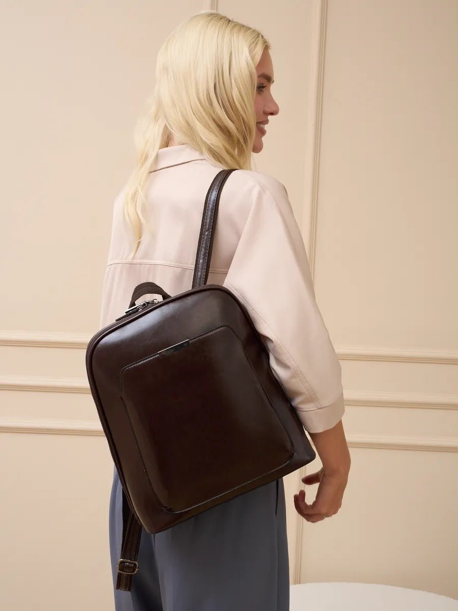 Sac à dos femme, sac ville imperméable, sac ordinateur 13 pouces, sac anti - vol dos, sac école tendance, modèle Cordule - Sac à dos - Café