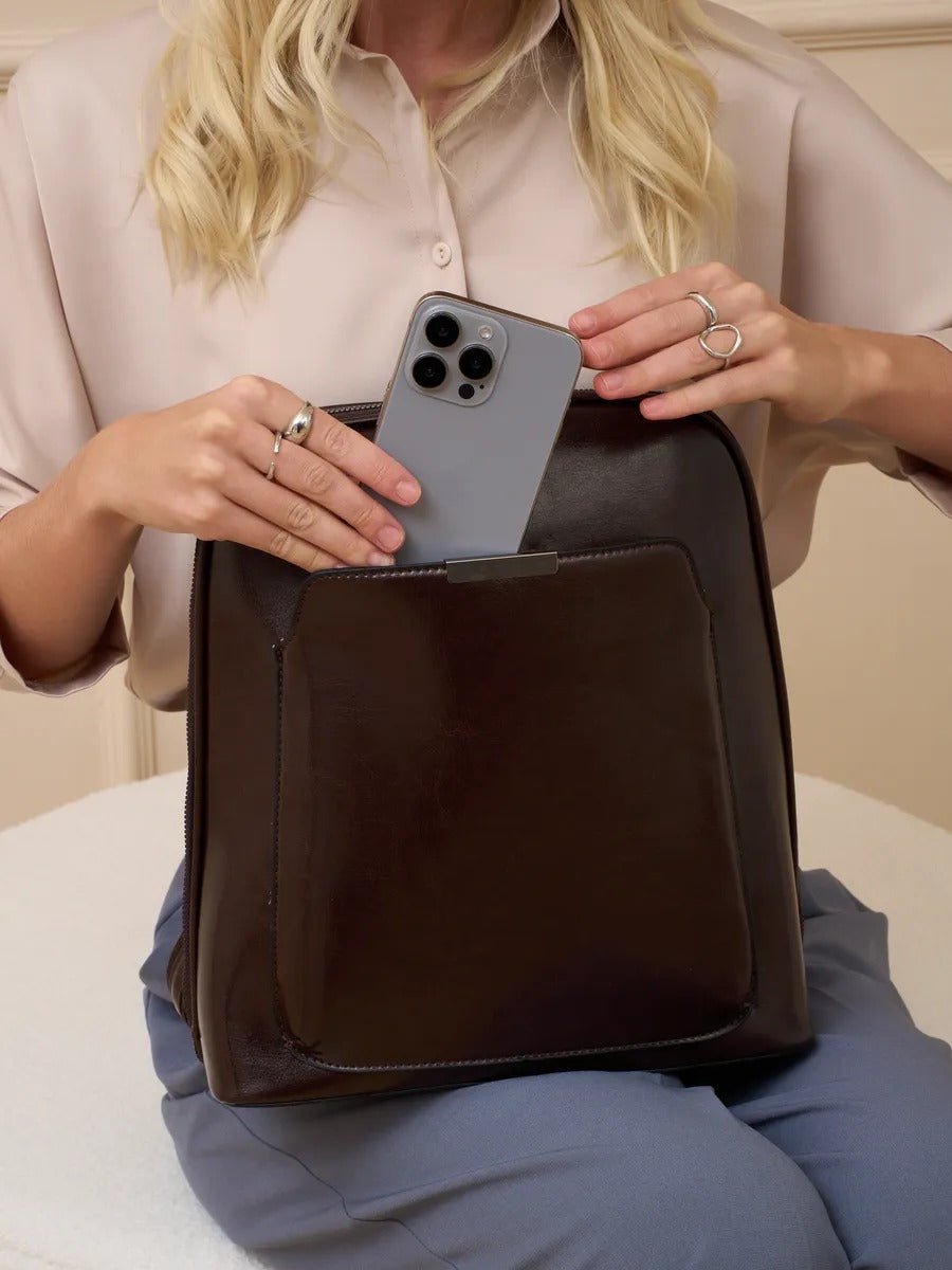 Sac à dos femme, sac ville imperméable, sac ordinateur 13 pouces, sac anti - vol dos, sac école tendance, modèle Cordule - Sac à dos - Café