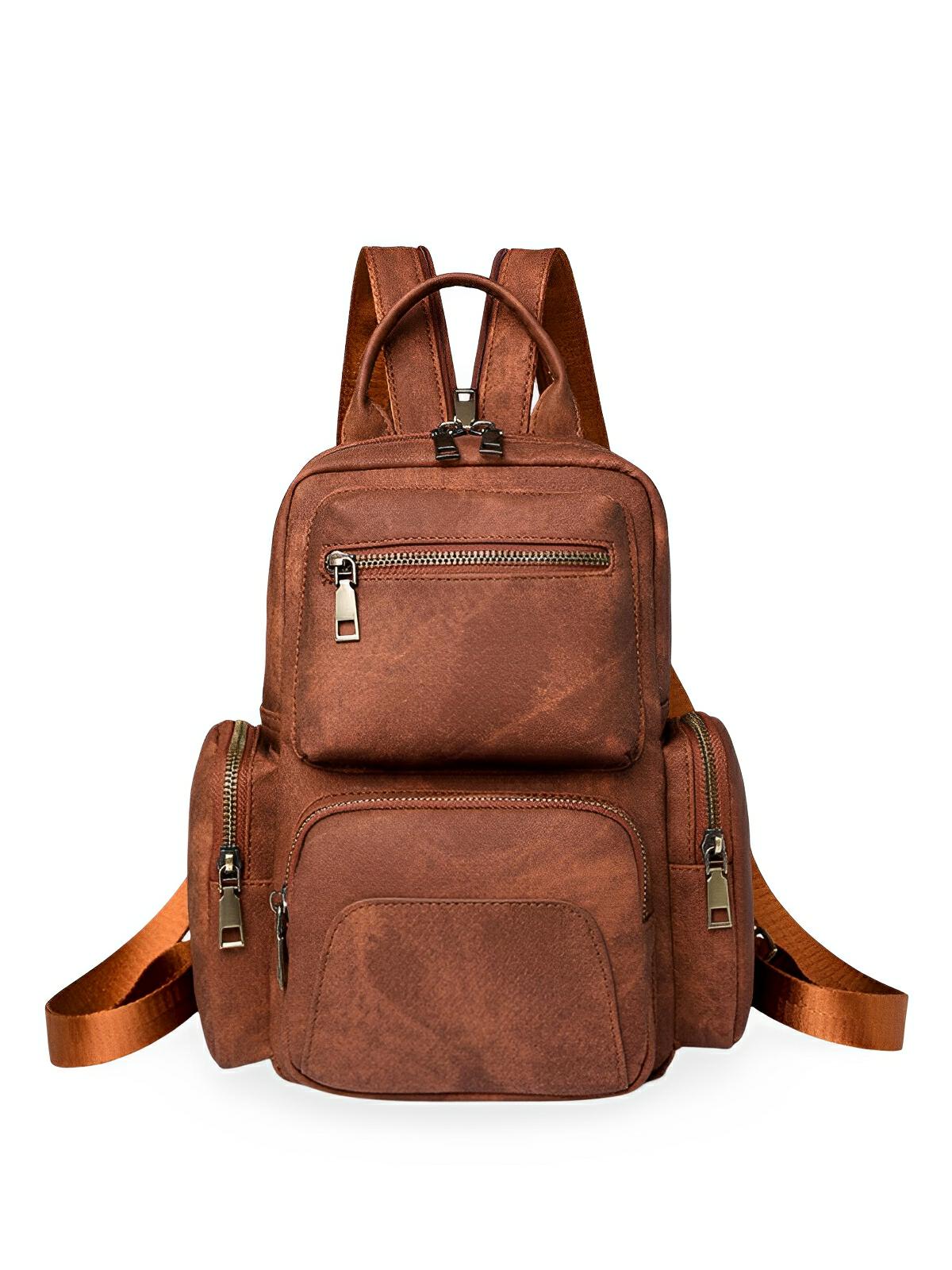 Sac à dos femme, simili vegan, compact, convertible sac bandoulière, multifonction, voyage, quotidien, modèle Amel - Sac à dos - Marron
