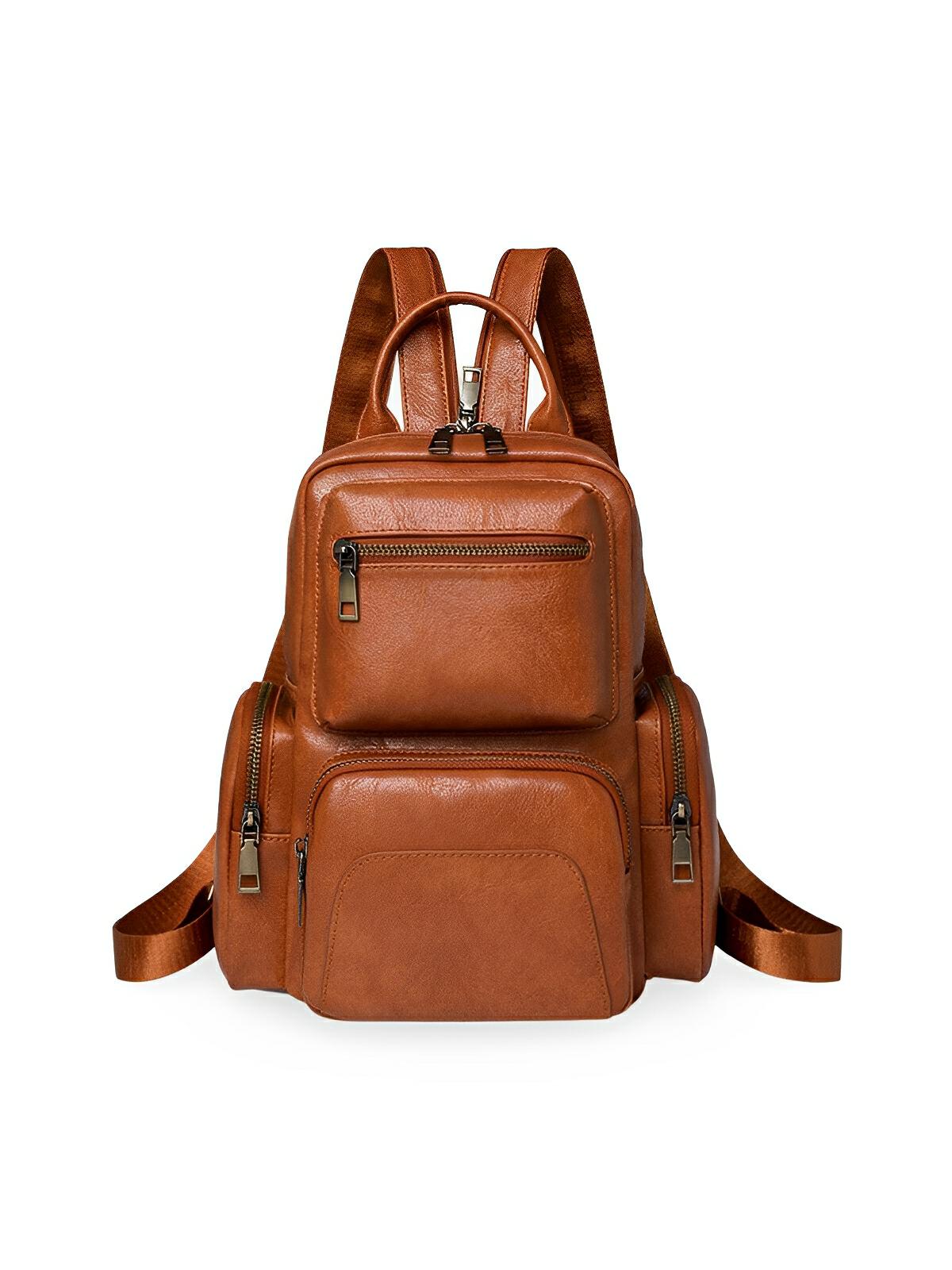 Sac à dos femme, simili vegan, compact, convertible sac bandoulière, multifonction, voyage, quotidien, modèle Amel - Sac à dos - Camel