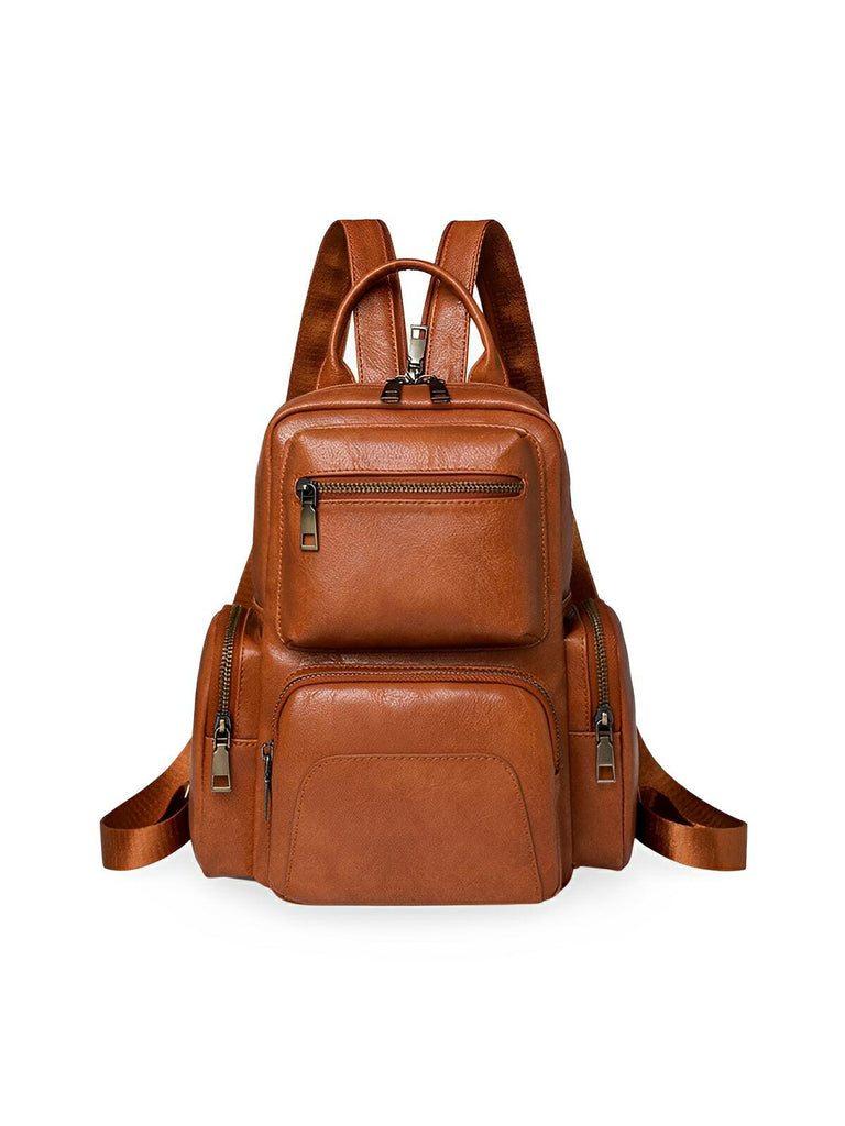 Sac à dos femme, simili vegan, compact, convertible sac bandoulière, multifonction, voyage, quotidien, modèle Amel - Sac à dos - Camel