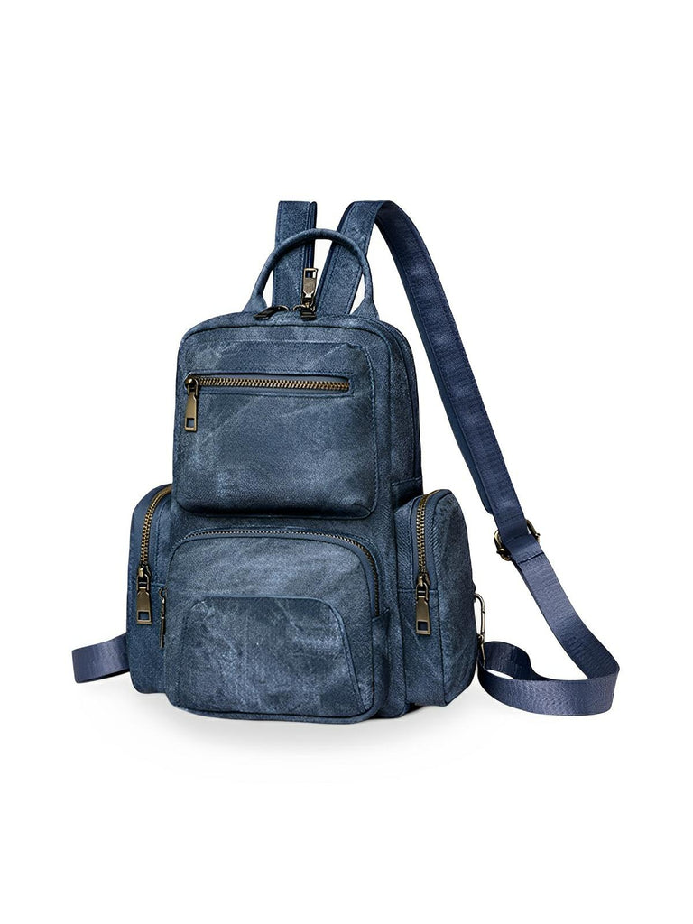 Sac à dos femme, simili vegan, compact, convertible sac bandoulière, multifonction, voyage, quotidien, modèle Amel - Sac à dos - Bleu