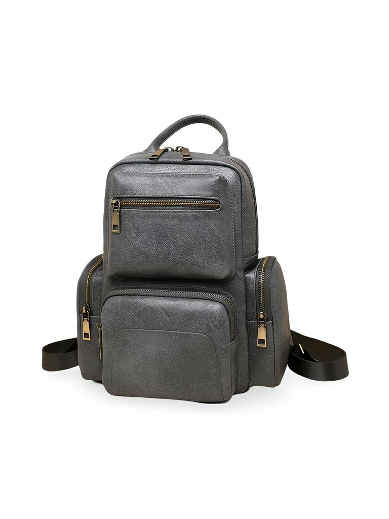 Sac à dos femme, simili vegan, compact, convertible sac bandoulière, multifonction, voyage, quotidien, modèle Amel - Sac à dos - Gris