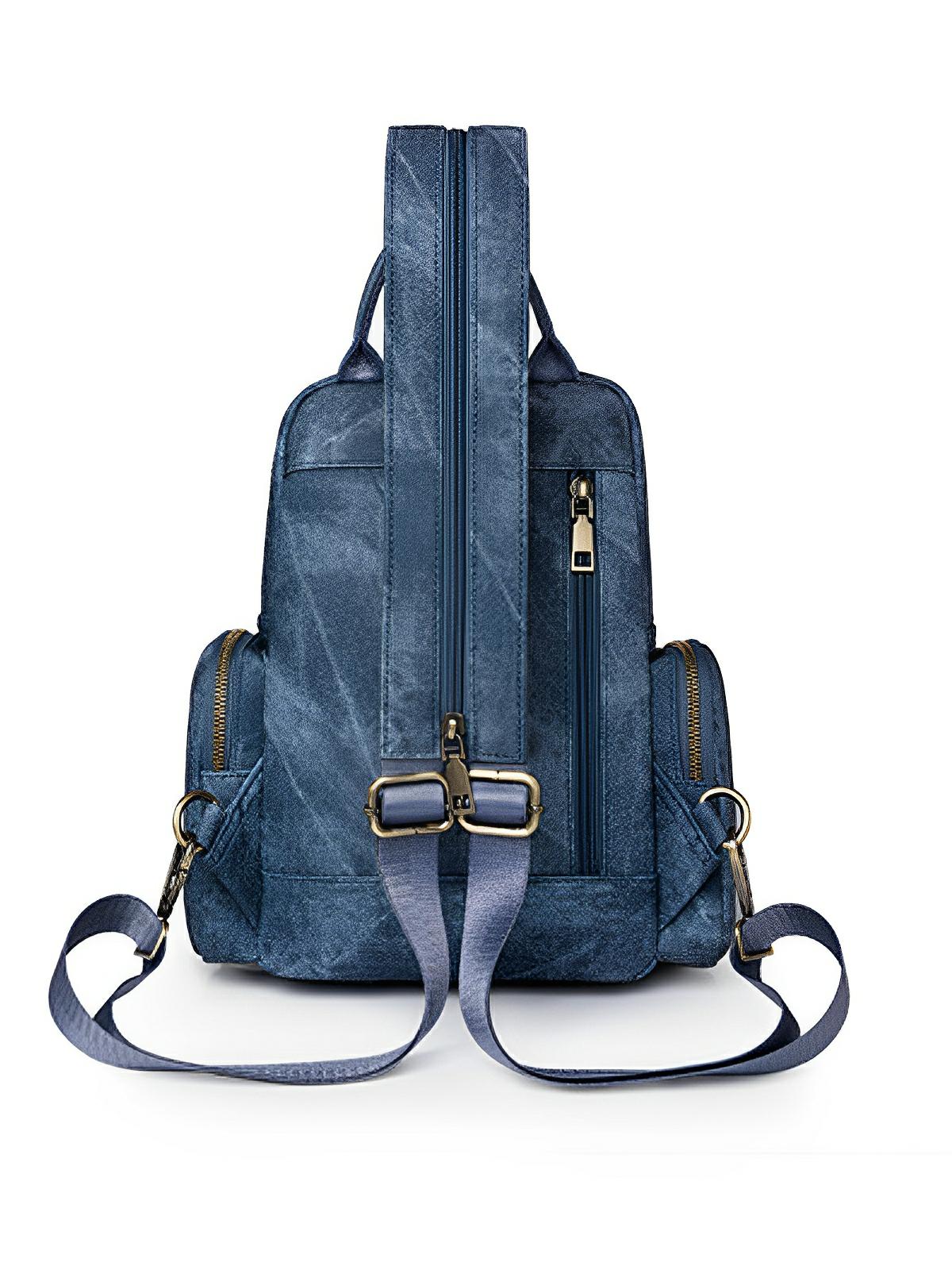 Sac à dos femme, simili vegan, compact, convertible sac bandoulière, multifonction, voyage, quotidien, modèle Amel - Sac à dos - Bleu