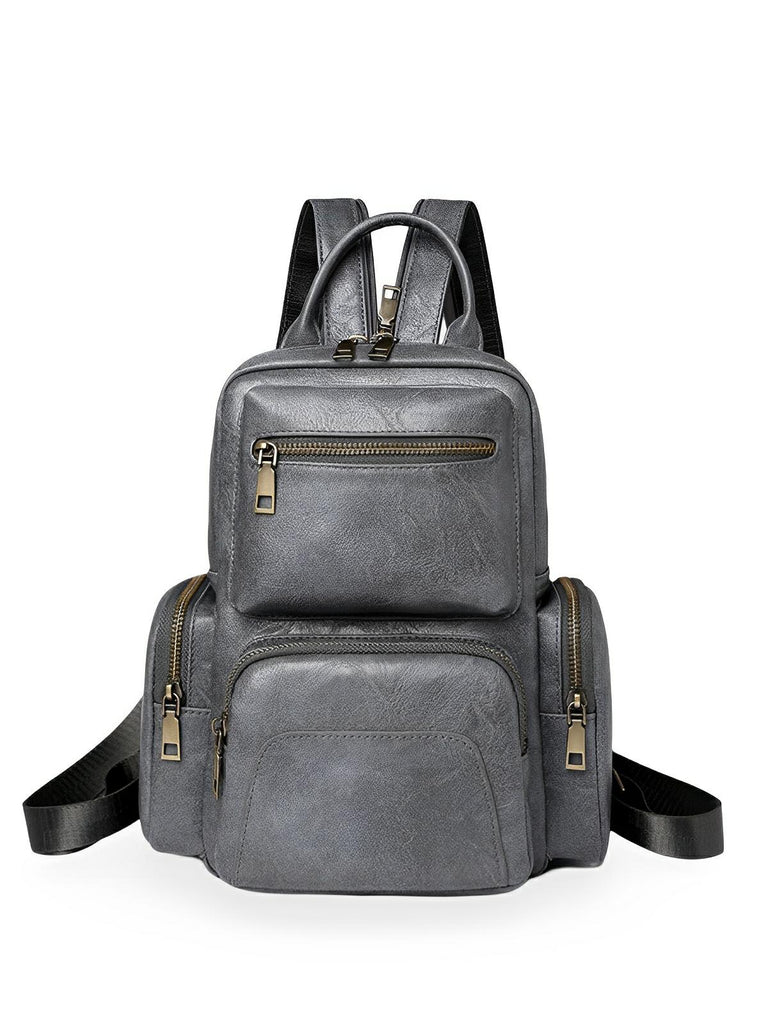 Sac à dos femme, simili vegan, compact, convertible sac bandoulière, multifonction, voyage, quotidien, modèle Amel - Sac à dos - Gris