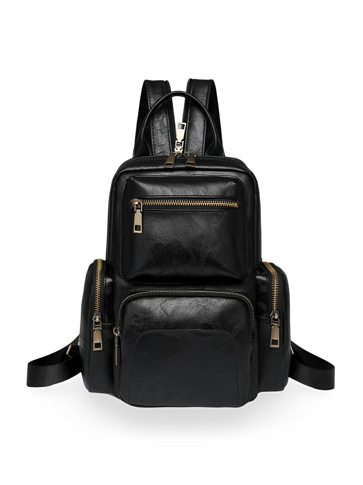 Sac à dos femme, simili vegan, compact, convertible sac bandoulière, multifonction, voyage, quotidien, modèle Amel - Sac à dos - Noir