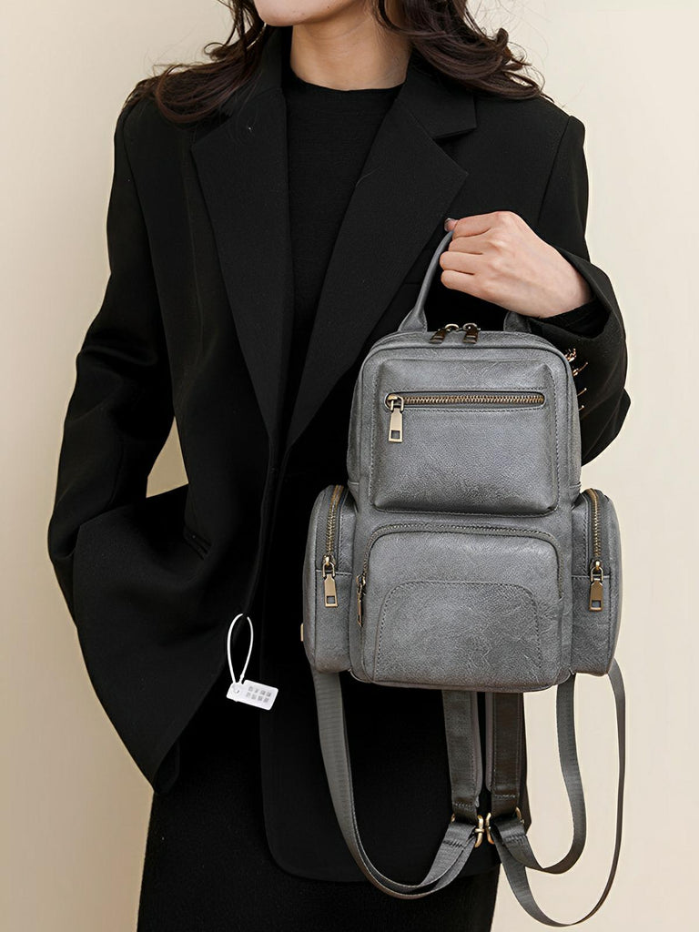 Sac à dos femme, simili vegan, compact, convertible sac bandoulière, multifonction, voyage, quotidien, modèle Amel - Sac à dos - Gris