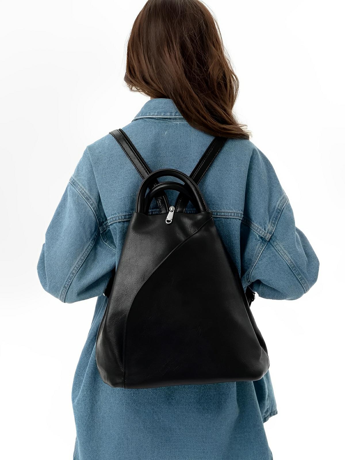 Sac à dos femme, simili vegan, léger, grande capacité, usage quotidien, modèle Tamara - Sac à dos - Noir