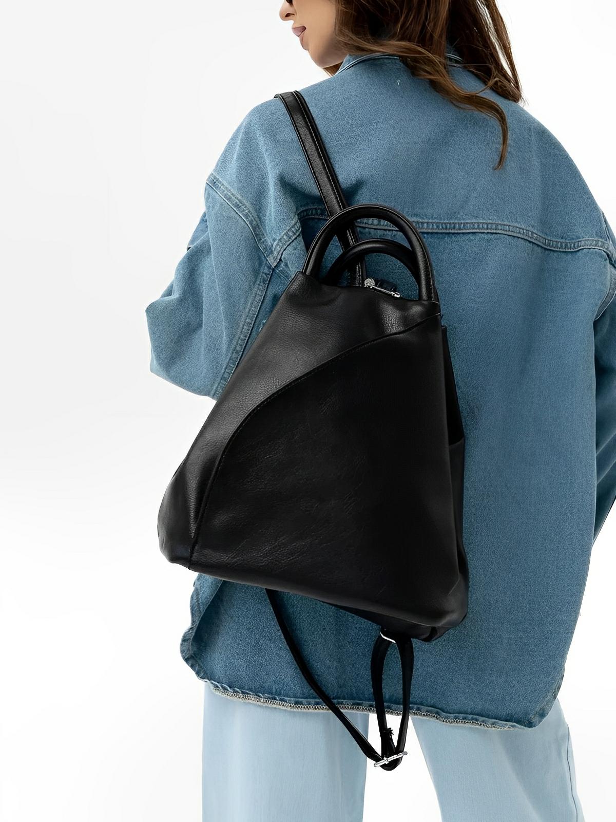 Sac à dos femme, simili vegan, léger, grande capacité, usage quotidien, modèle Tamara - Sac à dos - Noir