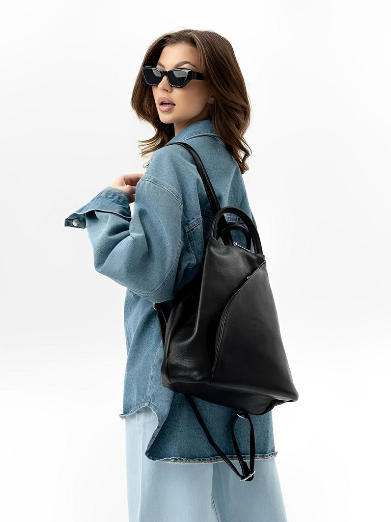Sac à dos femme, simili vegan, léger, grande capacité, usage quotidien, modèle Tamara - Sac à dos - Noir